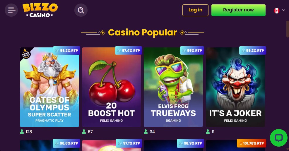 Bizzo Casino game library 100 plus providers live casino slots