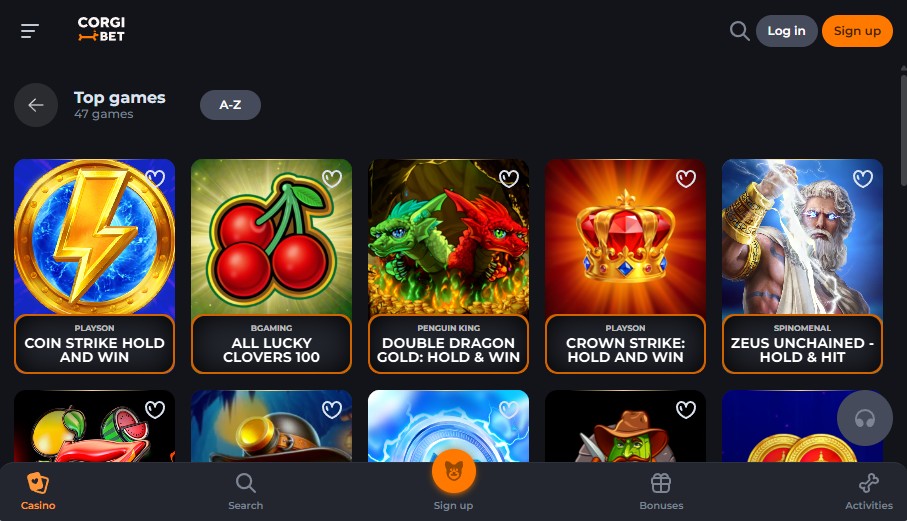 Corgibet Casino game library slots providers