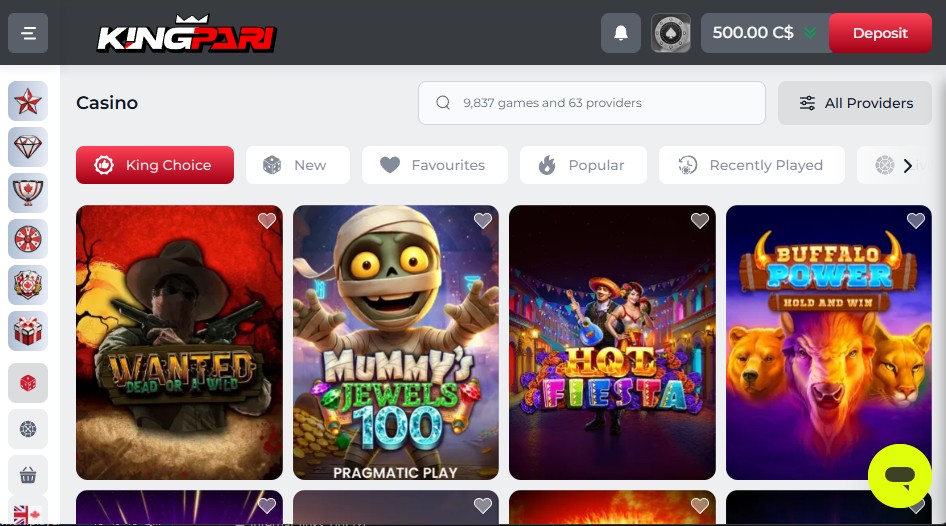 King Pari Casino game library 10000 slots 69 providers Canada