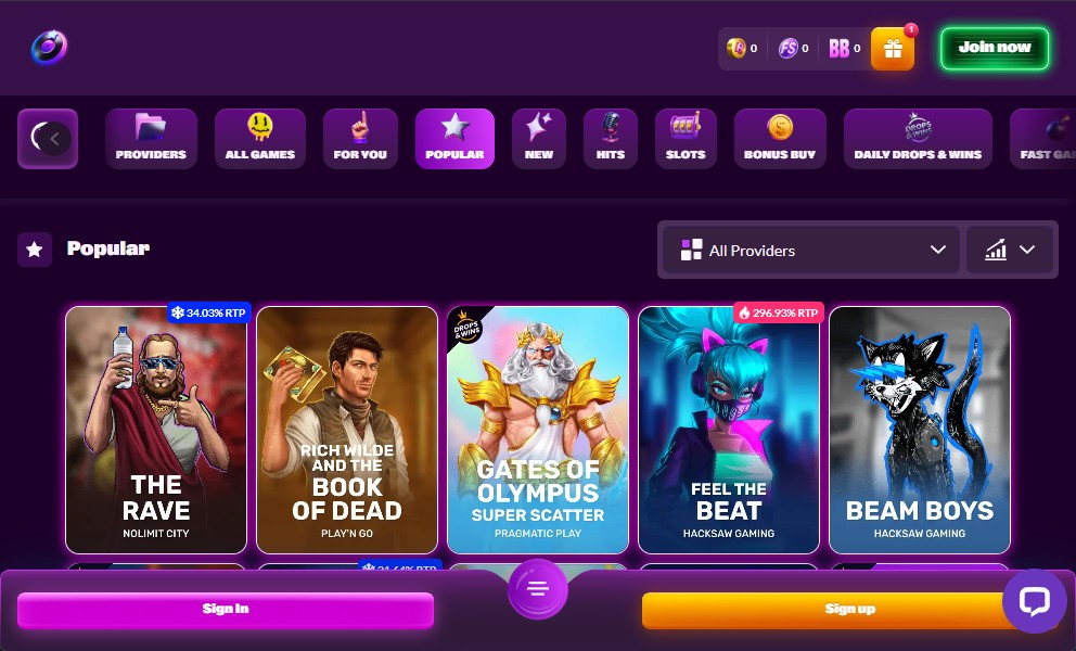 Slotrave Casino game library 100 plus providers slots live casino