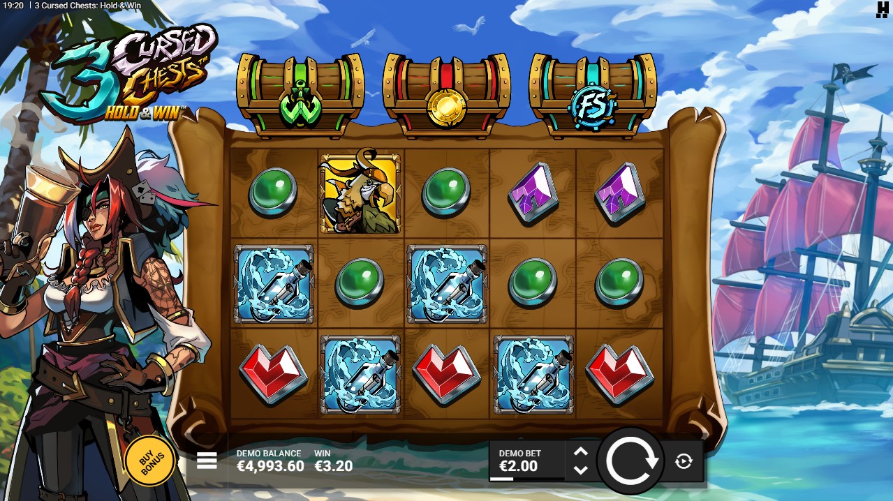 3 Cursed Chests Hold & Win by Hacksaw Gaming — base game 5 reels cursed treasure theme