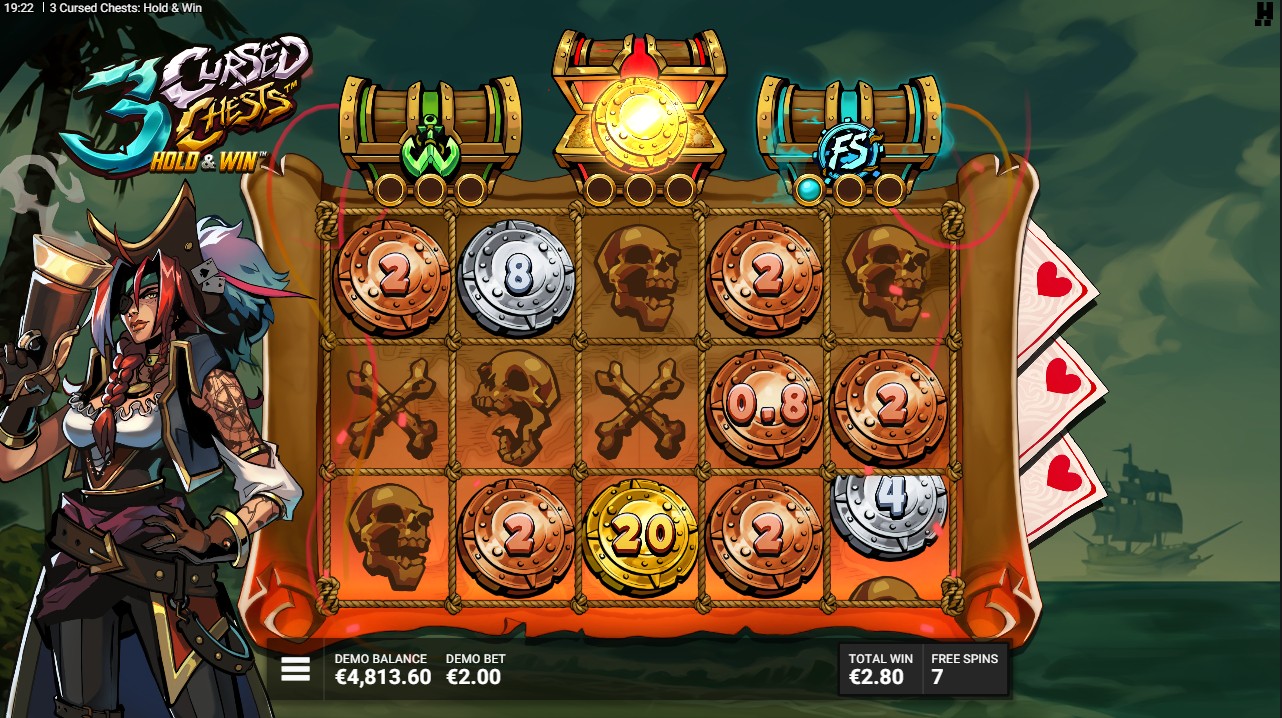 3 Cursed Chests Hold & Win by Hacksaw Gaming — Hold & Win bonus feature coin respin 2,500x