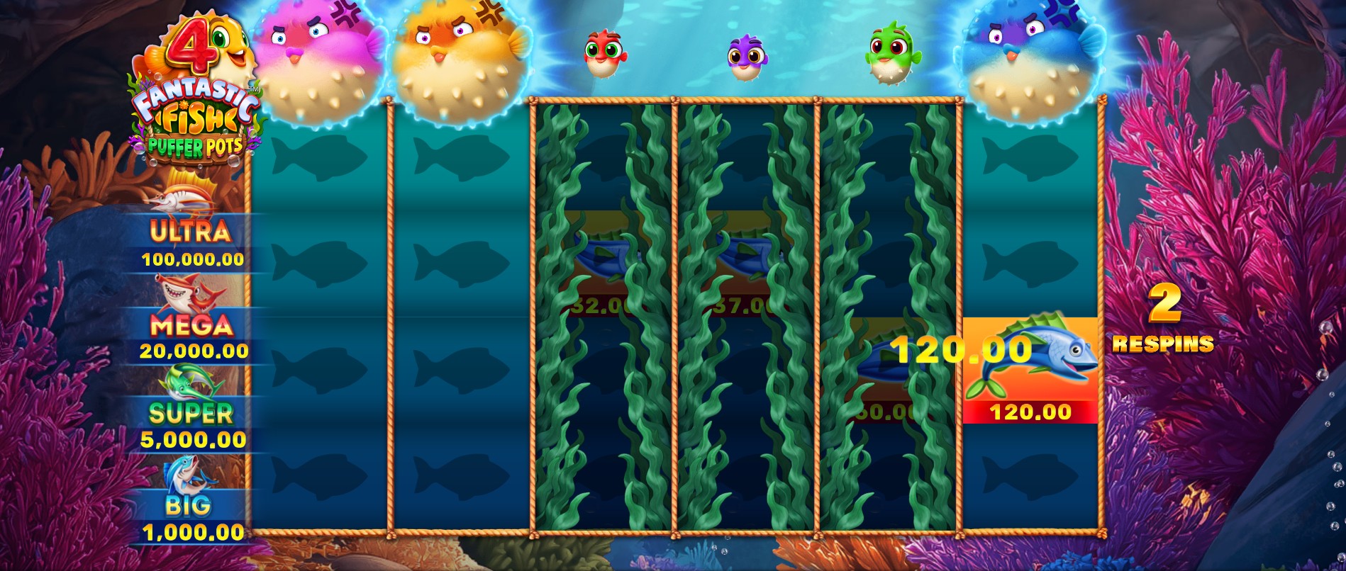 4 Fantastic Fish Puffer Pots free spins bonus screenshot