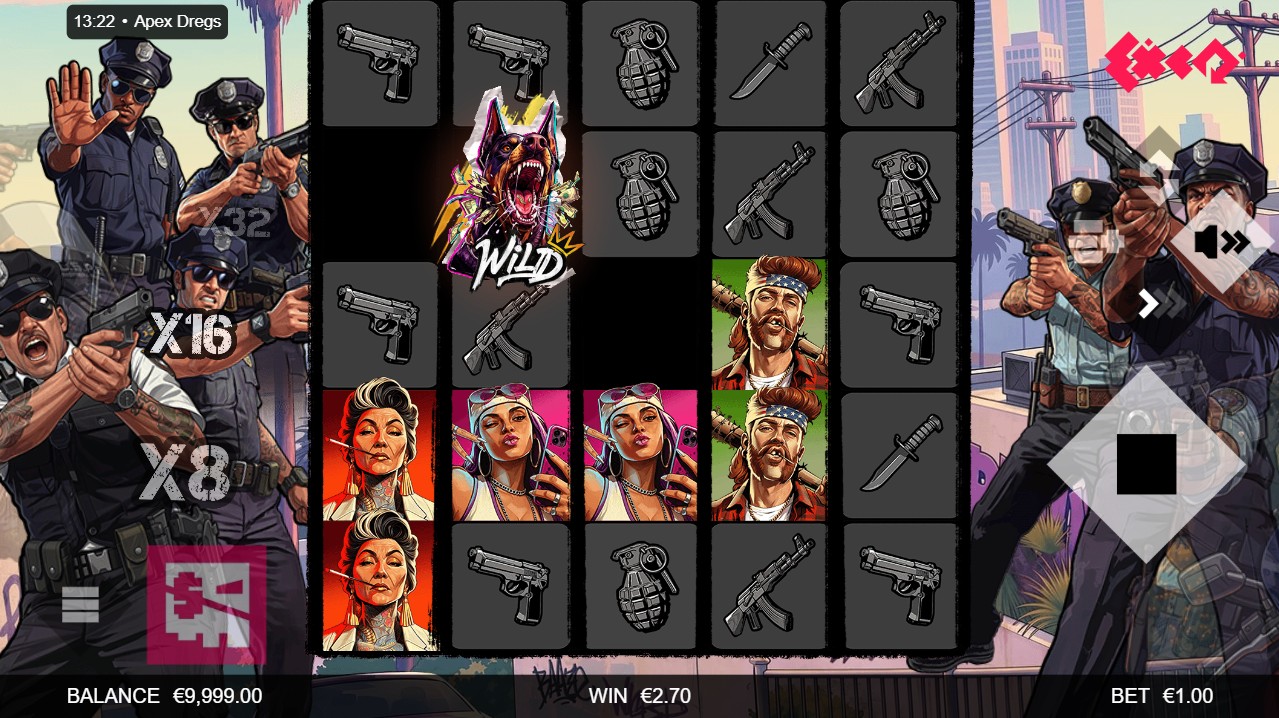 Apex Dregs by Exco – base game 5x5 grid 3125 ways multiplier counter cascade Wild injection