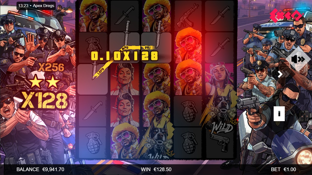 Apex Dregs by Exco – free spins multiplier checkpoints x32 x256 x2048 Wild injection cascade 25000x