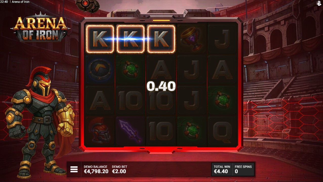 Arena of Iron bonus round — free spins feature with Wild enhancement mechanics