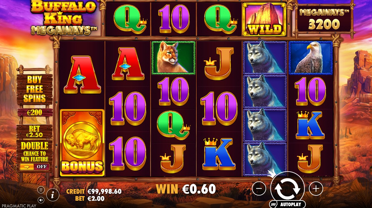 Buffalo King Megaways by Pragmatic Play – base game 6 reels up to 200,704 ways buffalo wilderness theme
