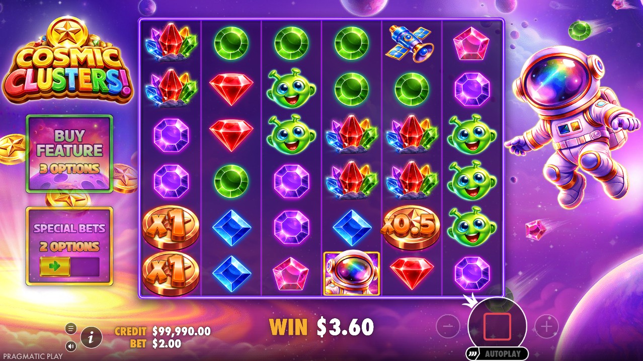 Cosmic Clusters by Pragmatic Play – base game 6 reels cluster pays space theme