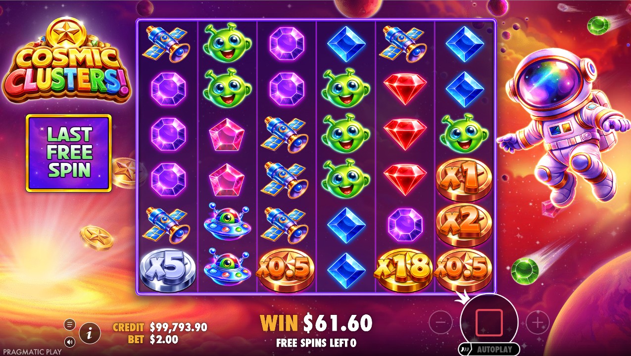 Cosmic Clusters by Pragmatic Play – 96.45% RTP Medium volatility 5,000x max win bonus round