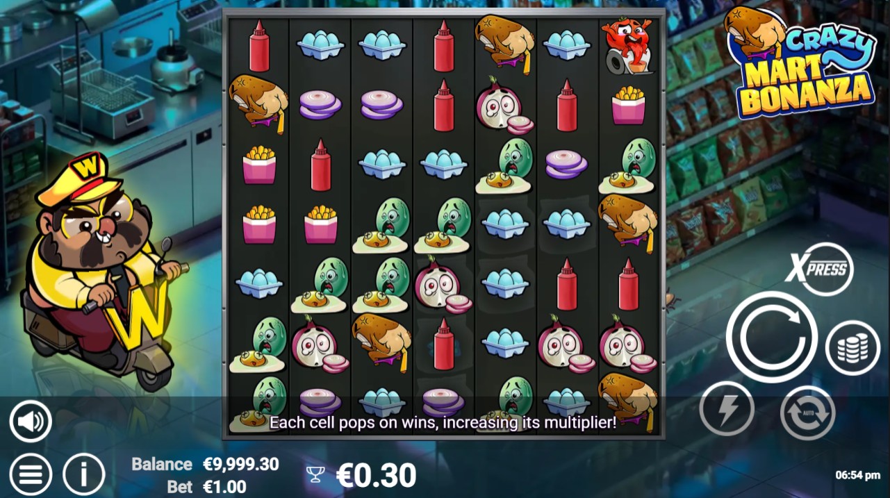 Crazy Mart Bonanza slot by AvatarUX, base game PopWins grid