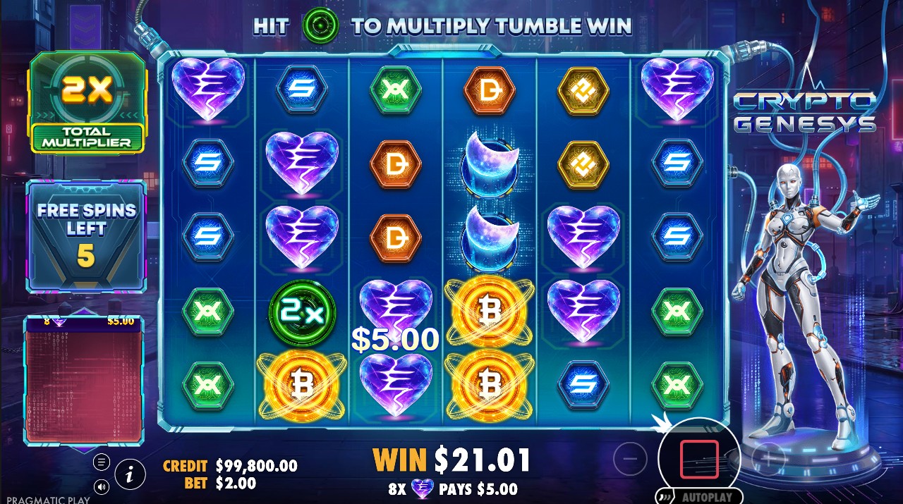 Crypto Genesys by Pragmatic Play — free spins bonus retained multipliers tumbling cascades 15,000x max win