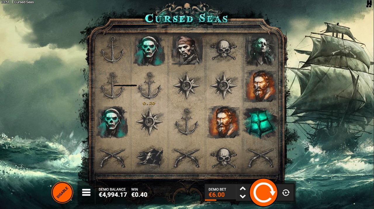 Cursed Seas by Hacksaw Gaming – base game pirate theme Cursed Chest column multipliers x2–x200