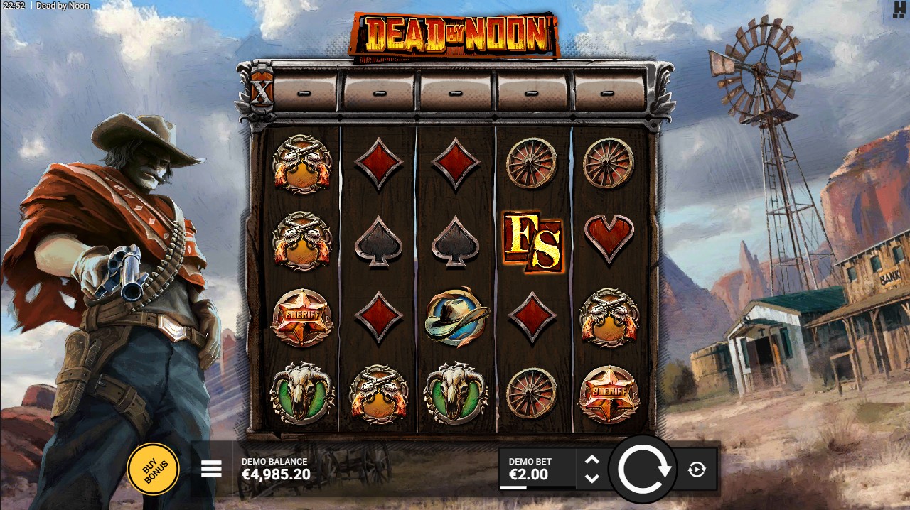 Dead by Noon by Hacksaw Gaming – base game, 96.27% RTP, High volatility, 5 reels 14 paylines