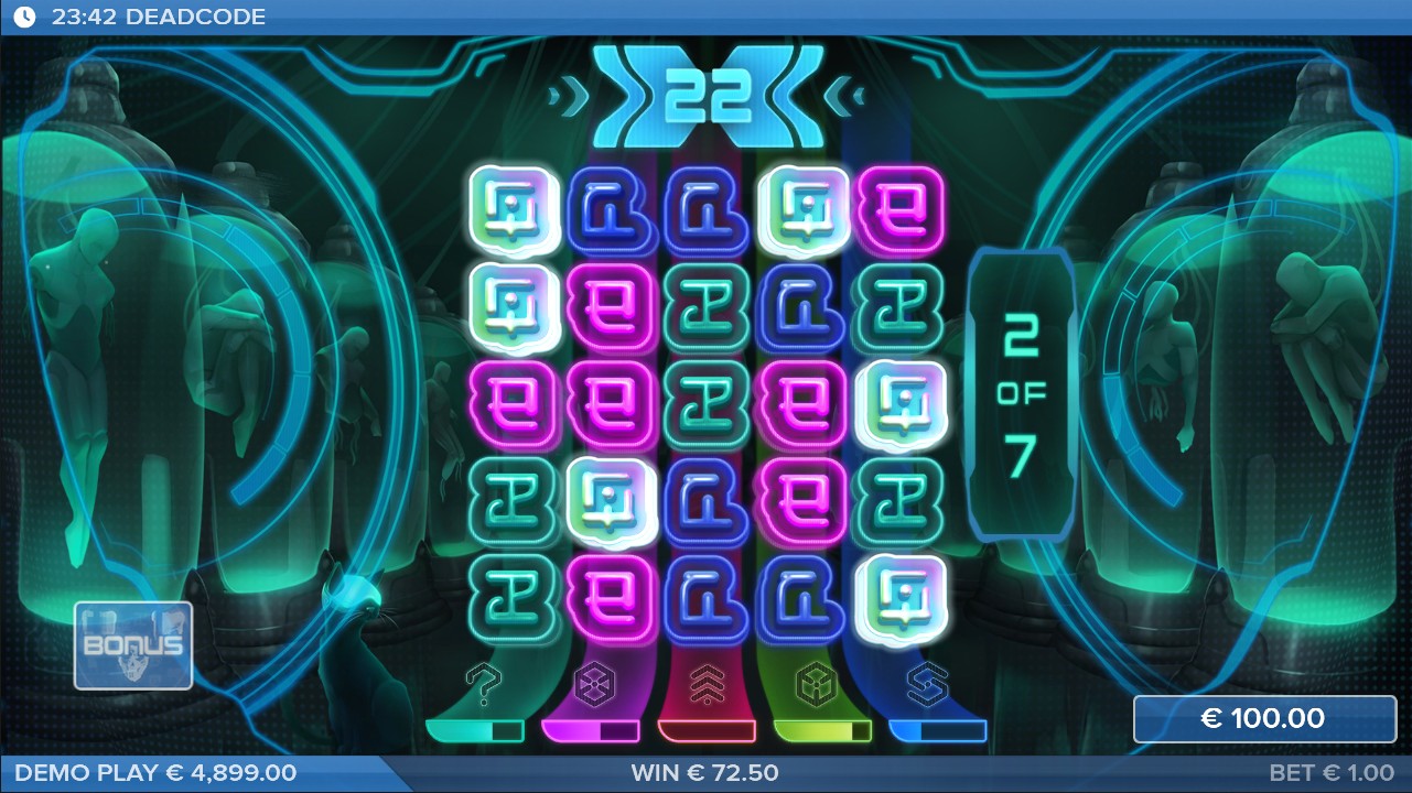 Deadcode by ELK Studios — bonus round free spins, 96% RTP, High volatility, 5,000x max win, ELK Studios 2026