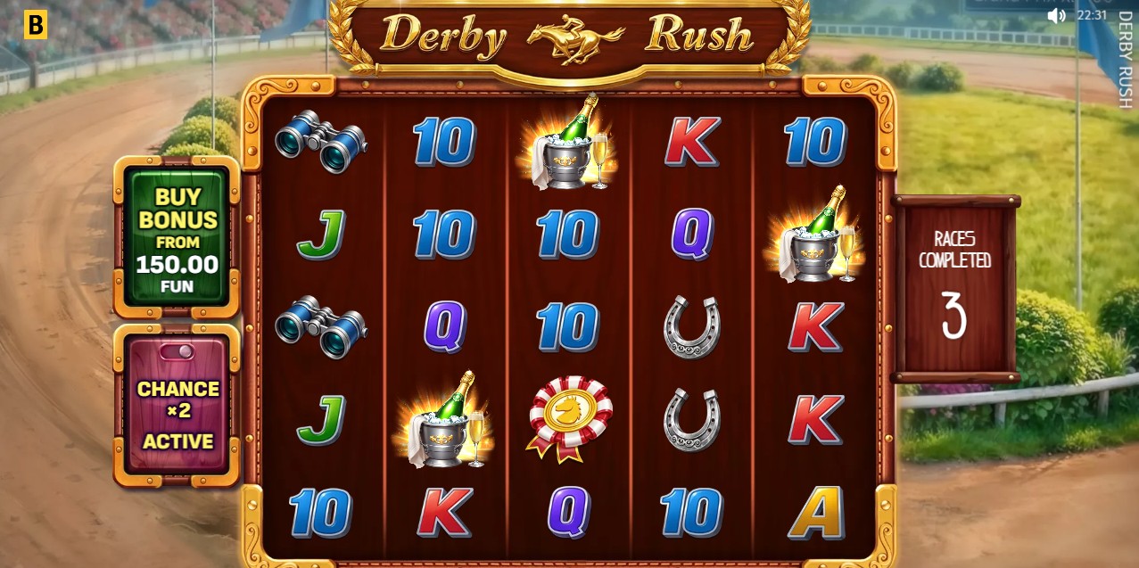 Derby Rush by BGaming — base game 5-reel 20-payline horse racing theme