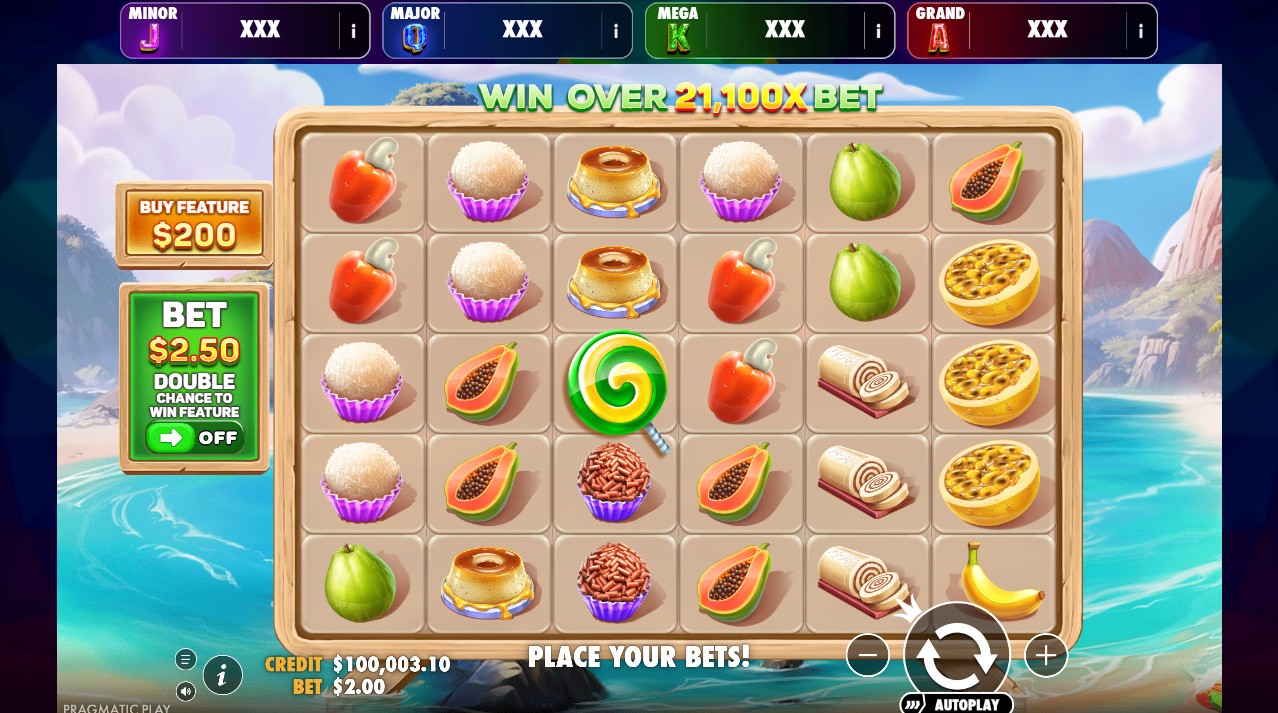 Doce Brasil by Pragmatic Play – base game, 96.51% RTP, Medium volatility, 6 reels Scatter Pays