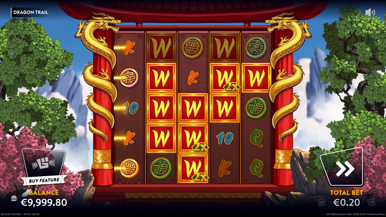 Dragon Trail slot by Wicked Games, base game on the 5-reel 20-payline grid