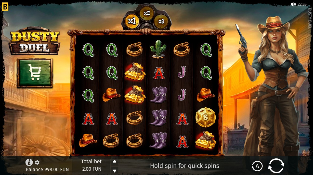 Dusty Duel by BGaming – base game, 97% RTP, Medium-High volatility, 6 reels Scatter Pays