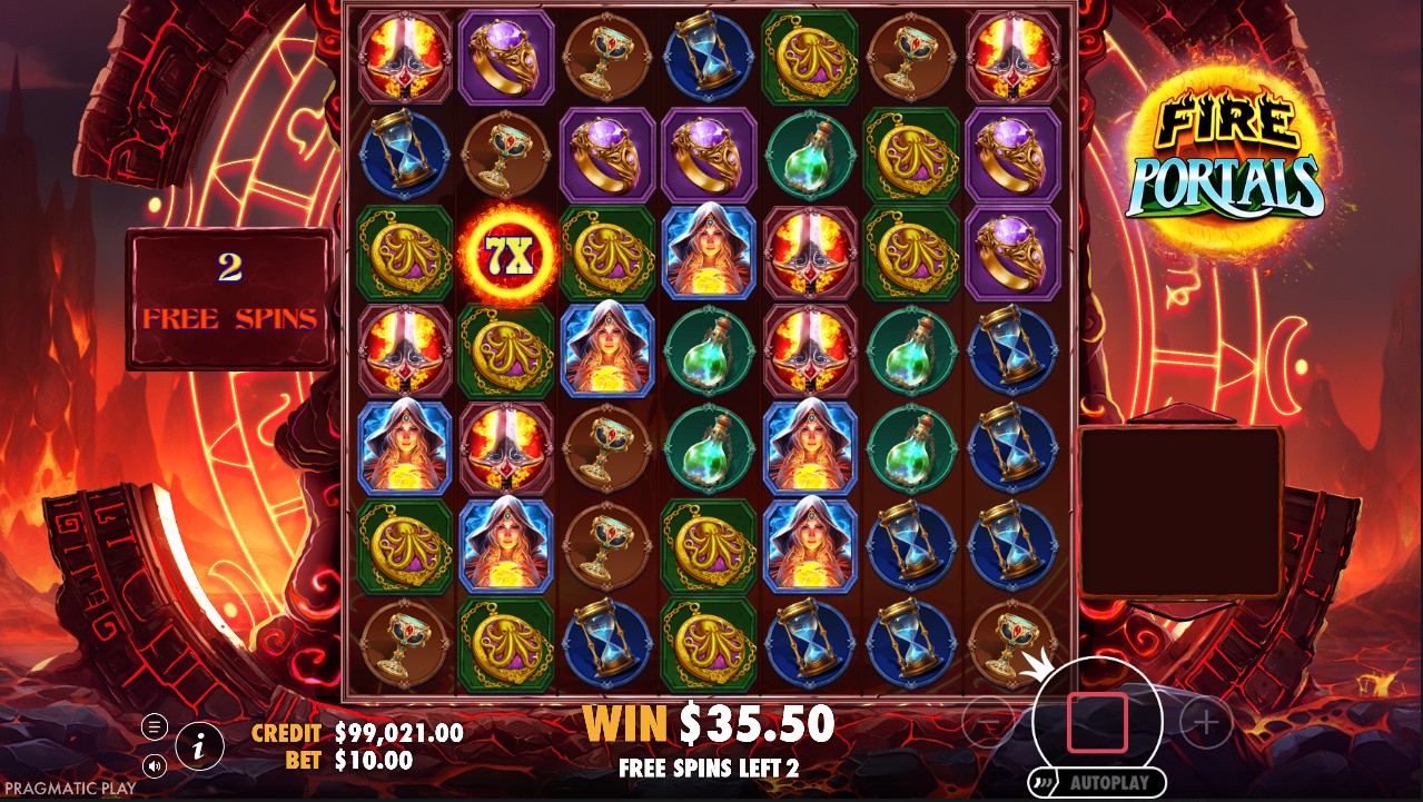 Fire Portals by Pragmatic Play – 96.49% RTP Very High volatility 5,000x max win bonus round