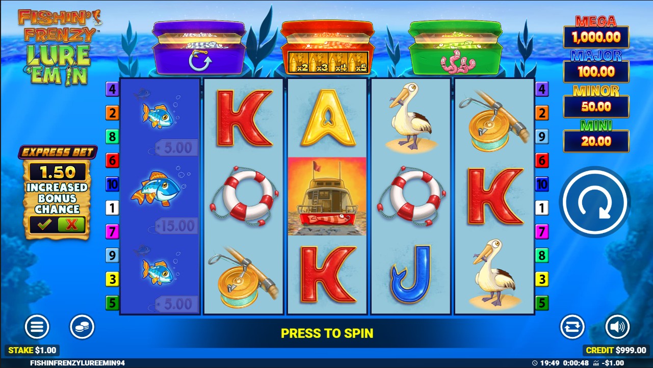 Fishin' Frenzy Lure 'Em In base game – 5 reels 10 paylines Blueprint Gaming