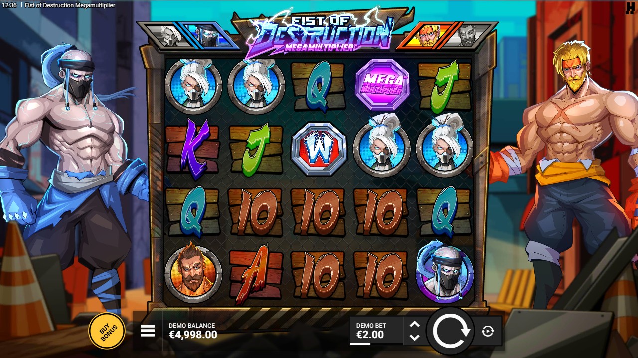 Fist of Destruction Megamultiplier by Hacksaw Gaming – base game 5x4 grid Fist Wild Reels expandable multiplier wilds