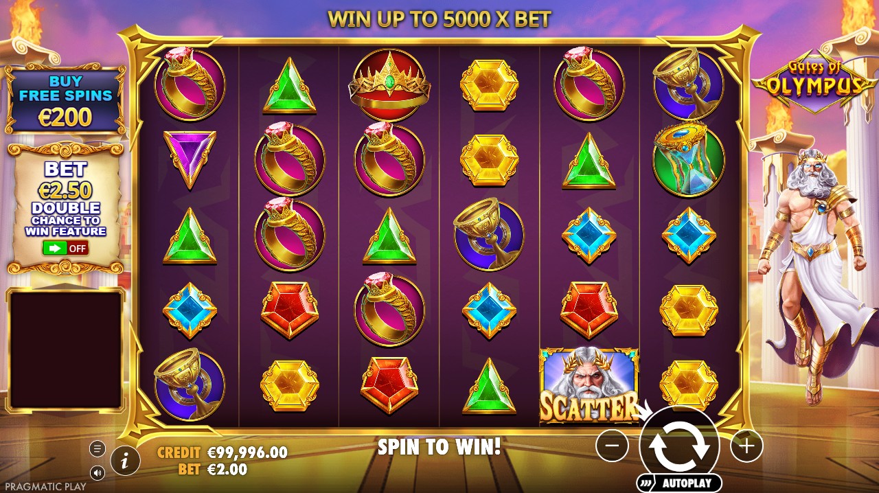 Gates of Olympus by Pragmatic Play – base game 6 reels scatter pays Zeus multiplier orb drops