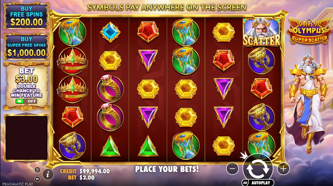 Gates of Olympus Super Scatter by Pragmatic Play – base game 6 reels scatter pays Zeus theme
