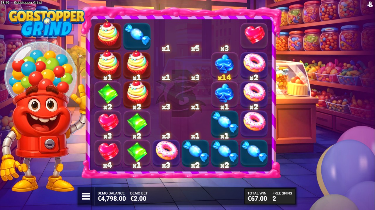Gobstopper Grind slot bonus round with scatter pays wins across the 6-reel grid