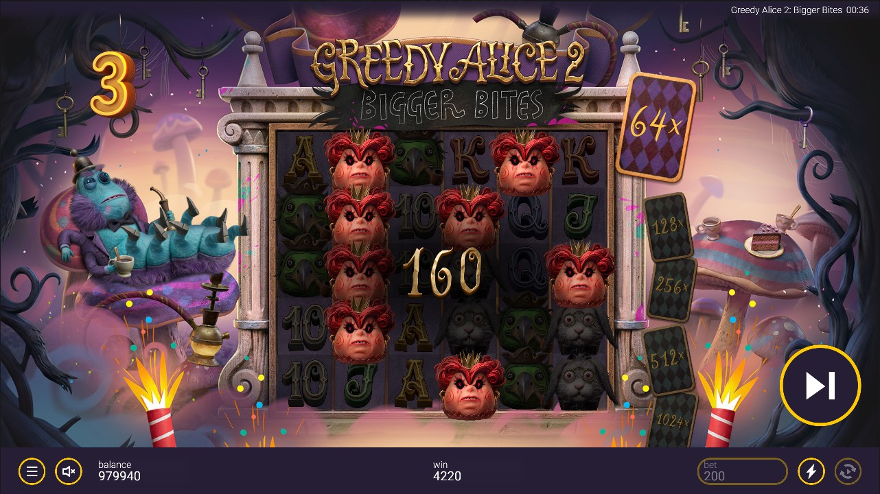 Greedy Alice 2: Bigger Bites by Peter & Sons – Barrage feature mystery blocks free spins bonus