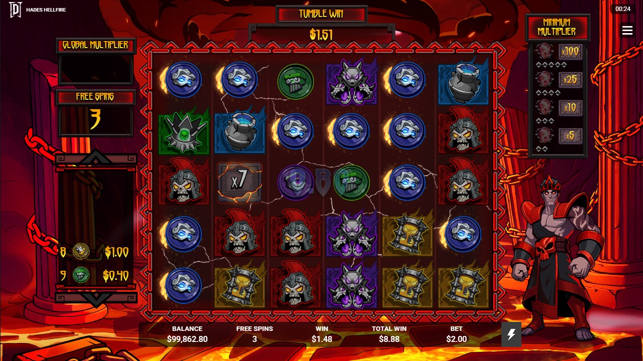 Hades Hellfire by Degen Studios – Hellfire Bonus free spins cumulative multiplier cascading wins