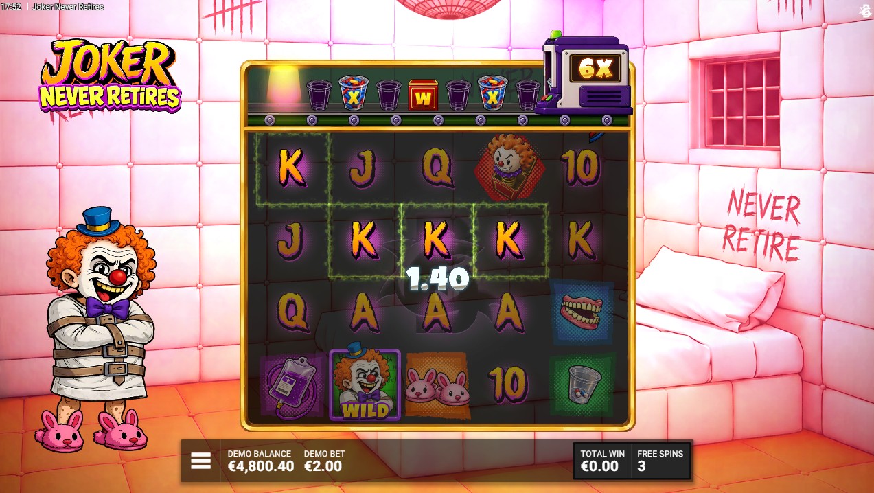 Joker Never Retires – Free Spins bonus round with cascading reels and multiplier symbols active