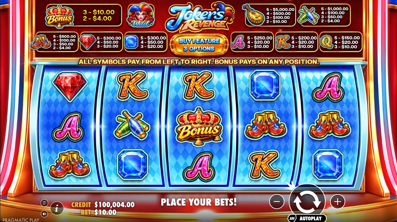 Joker's Revenge by Pragmatic Play — base game 5 reels 5 paylines classic joker theme