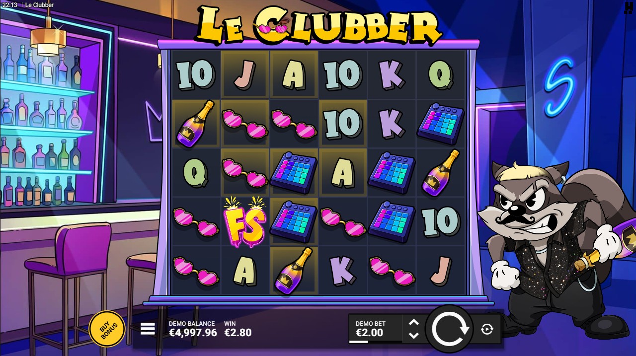 Le Clubber by Hacksaw Gaming – 6-reel Cluster Pays grid with nightclub neon theme