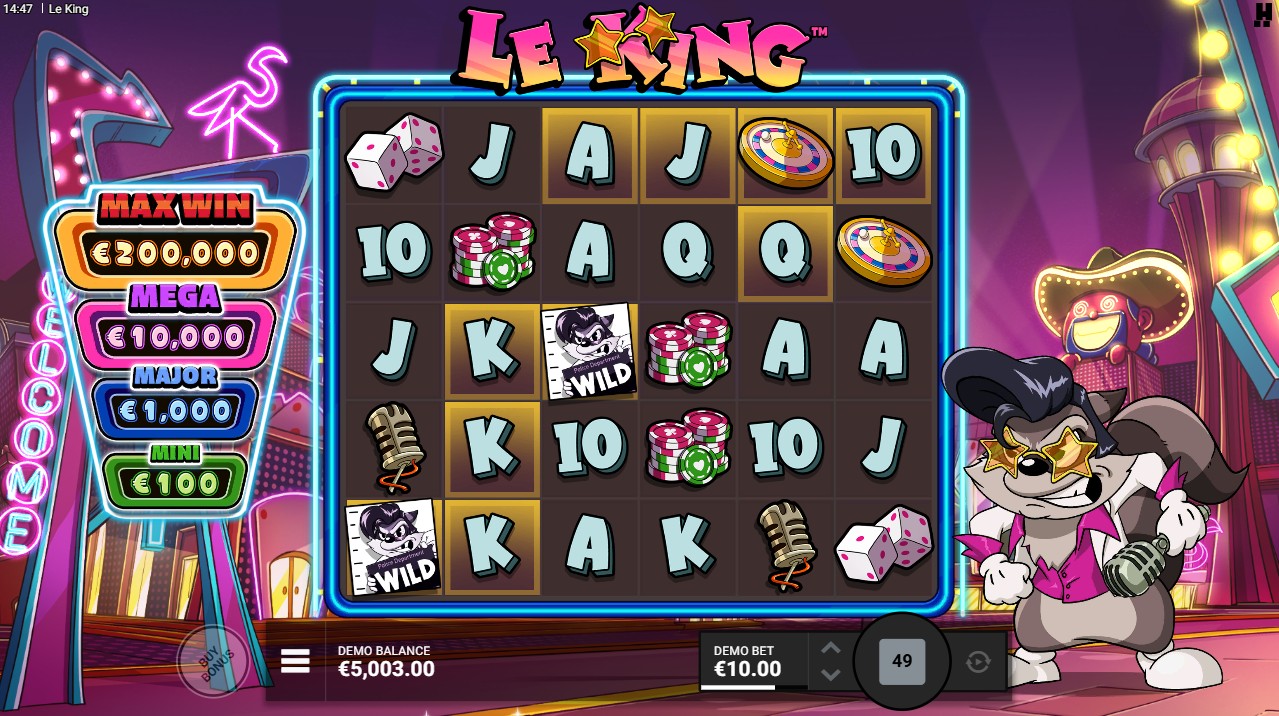 Le King by Hacksaw Gaming – base game 6x5 cluster pays Golden Squares Jackpot of Gold mechanic