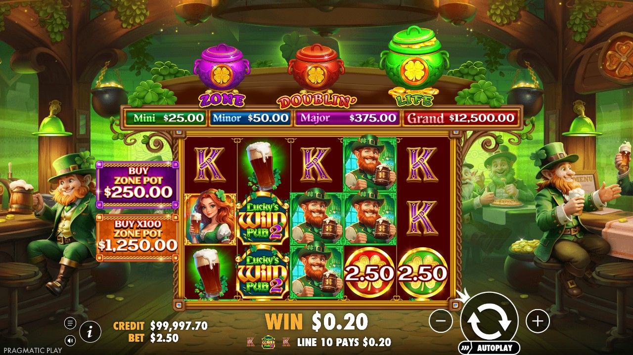 Lucky's Wild Pub 2 by Pragmatic Play – base game pub theme 25 paylines wild multipliers