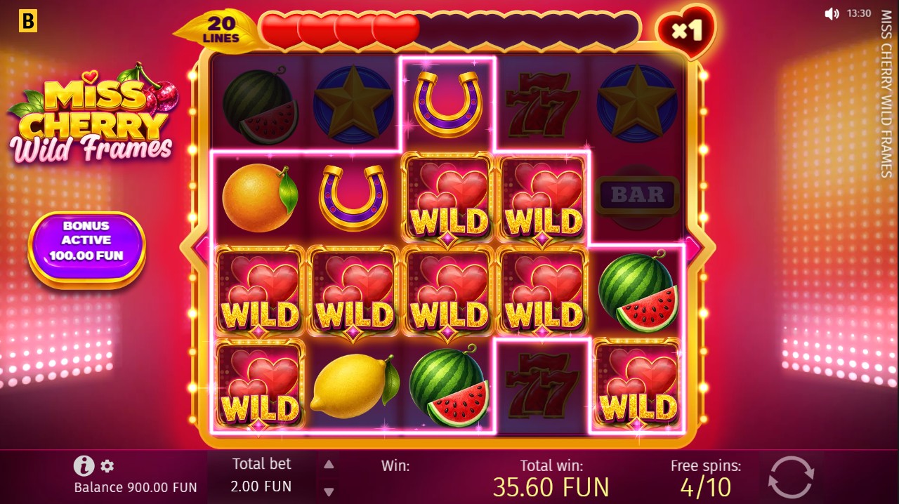 Miss Cherry Wild Frames by BGaming – free spins sticky wild accumulation 3000x max win 20 paylines