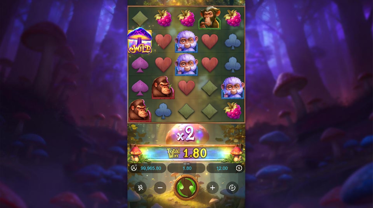 Monkeys Wild Party by PG Soft — base game 5x5 cluster pays cascading wins