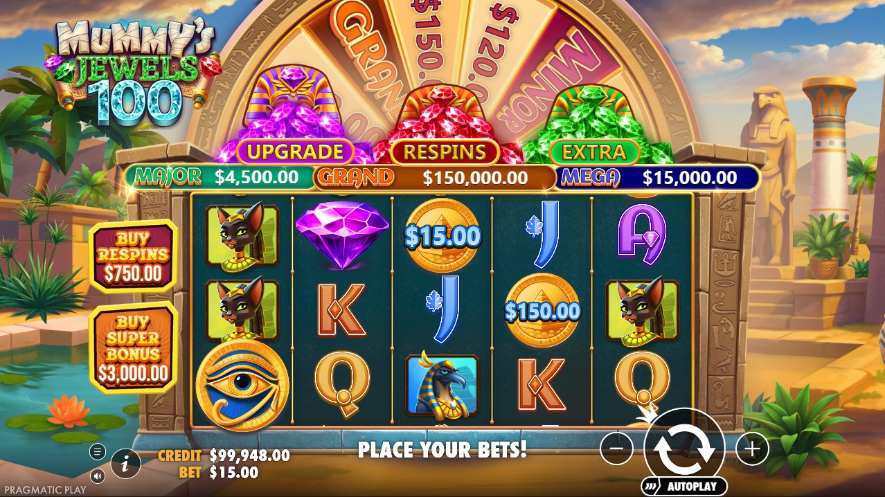 Mummy's Jewels 100 by Pragmatic Play – base game Egypt high volatility 100x multiplier cap free spins