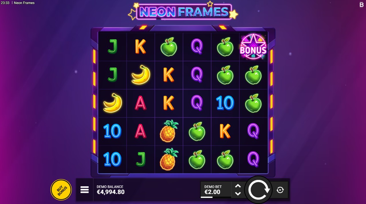 Neon Frames by Backseat Gaming – 6-reel Cluster Pays base game