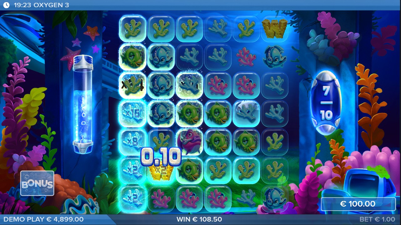 Oxygen 3 by ELK Studios — free spins bonus cluster pays cascade multiplier