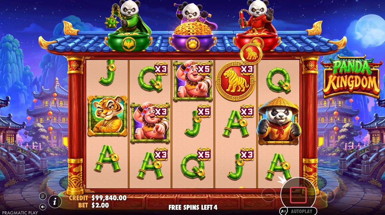 Panda Kingdom by Pragmatic Play – free spins Bat Bear Tiger animal multipliers reel 3 x10 Collect 5000x
