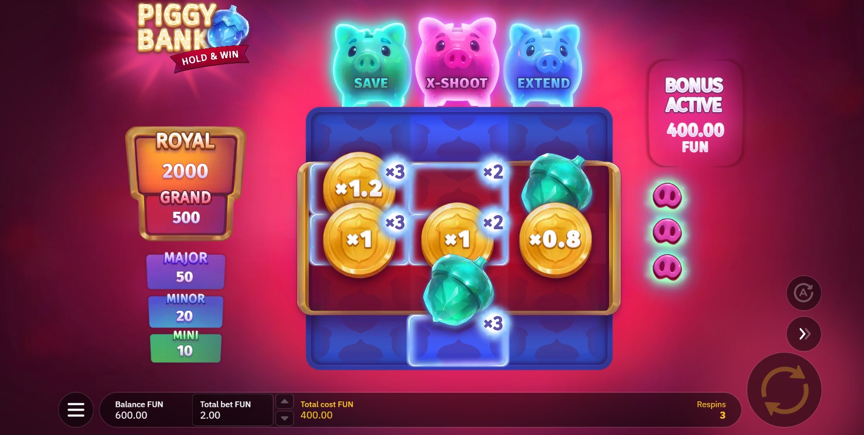 Piggy Bank Hold & Win re-spin feature screenshot