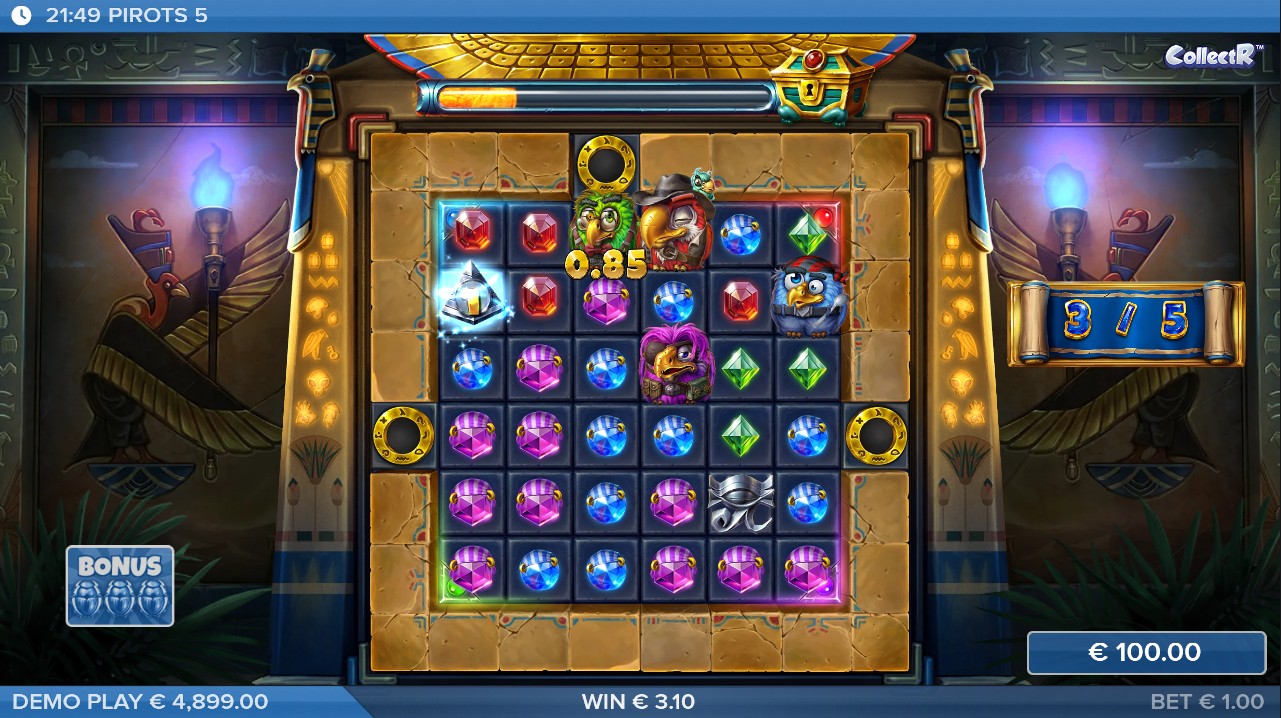 Pirots 5 by ELK Studios – bonus round, free spins with CollectR character abilities