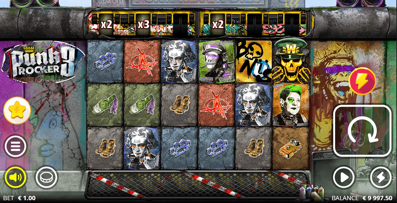 Punk Rocker 3 by Nolimit City — 6-reel 729-payline base game punk theme