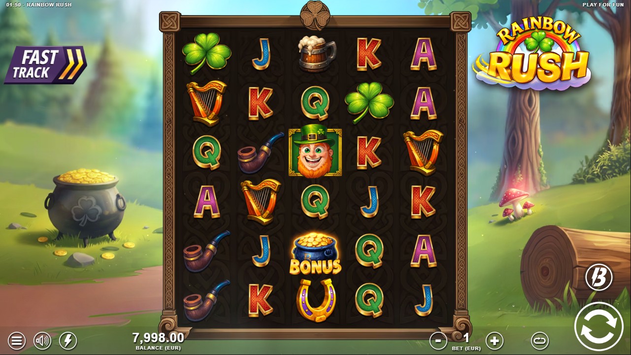 Rainbow Rush by Slotmill – base game 5 reels 20 paylines high volatility colorful theme