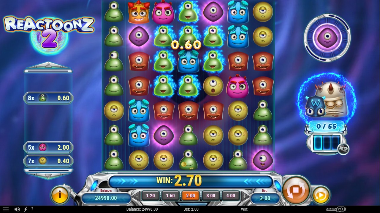 Reactoonz 2 by Play'n GO – 96.20% RTP Very High volatility 5,083x max win base game