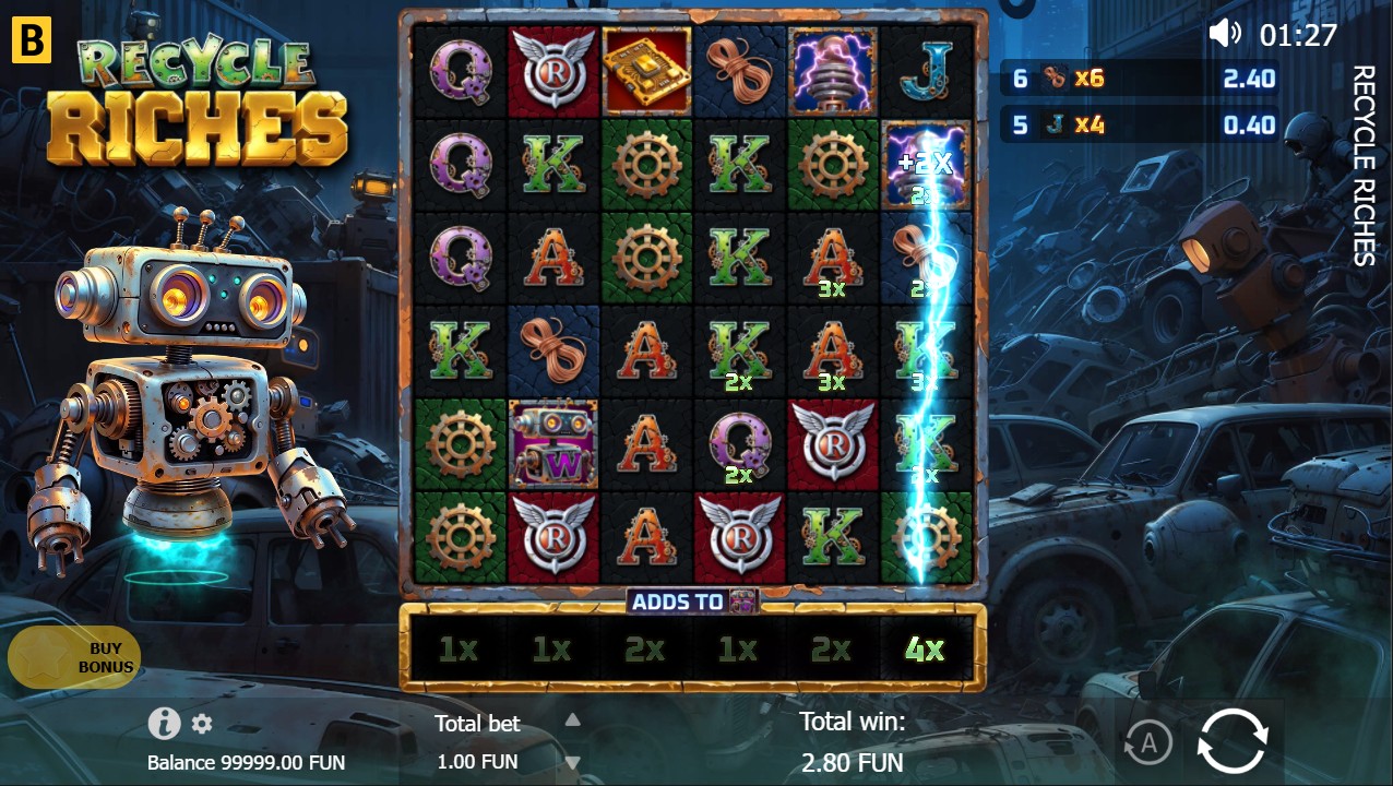 Recycle Riches by BGaming – base game 6-reel cluster pays eco theme high volatility