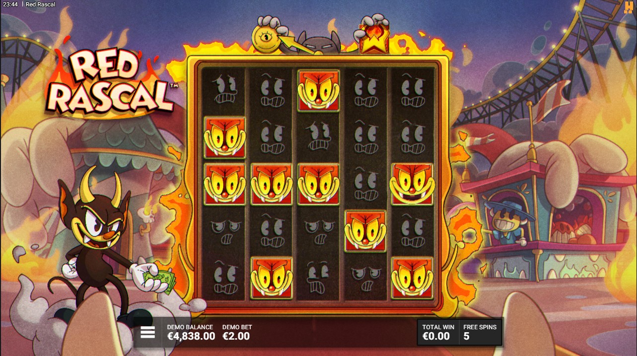 Red Rascal by Hacksaw Gaming — bonus round free spins, 96.34% RTP, High volatility, 15,000x max win, Hacksaw Gaming 2026