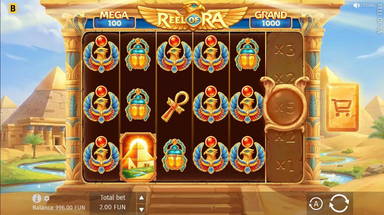 Reel of Ra by BGaming — base game 5-reel 243-ways Low/Medium volatility 97.02% RTP