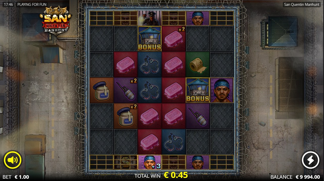 San Quentin Manhunt by Nolimit City – base game 6-reel cluster pays prison escape